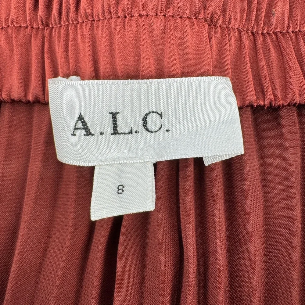 A.L.C. Sienna Satin Pleated‎ Off Shoulder Midi Dress, Red Rock, Size 8, NWOT